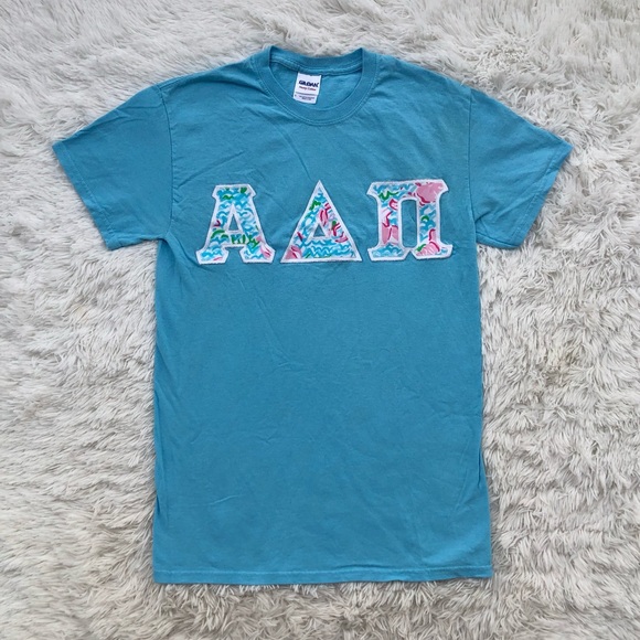 Gildan Tops - GILDAN • Alpha Delta Pi Lettered Cotton Jersey Tee Short Sleeved Size Small